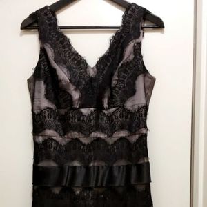 Elegant Lace And Satin Midi Black Dress